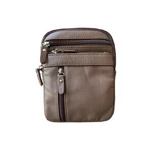 NWT Cal-Wyn  Cowhide Leather Crossbody Purse Dark Brown Phone Pocket